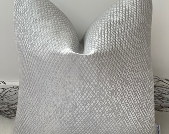 Luxury light Silver Cushion, Beautiful Sheen and Texture, Custom Options to Add Piping or Fringing, By The Couture Cushion - Style 100