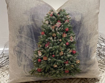 Luxury Christmas Christmas Tree Cushion faux fur bauble Linen Christmas - The Couture Cushion