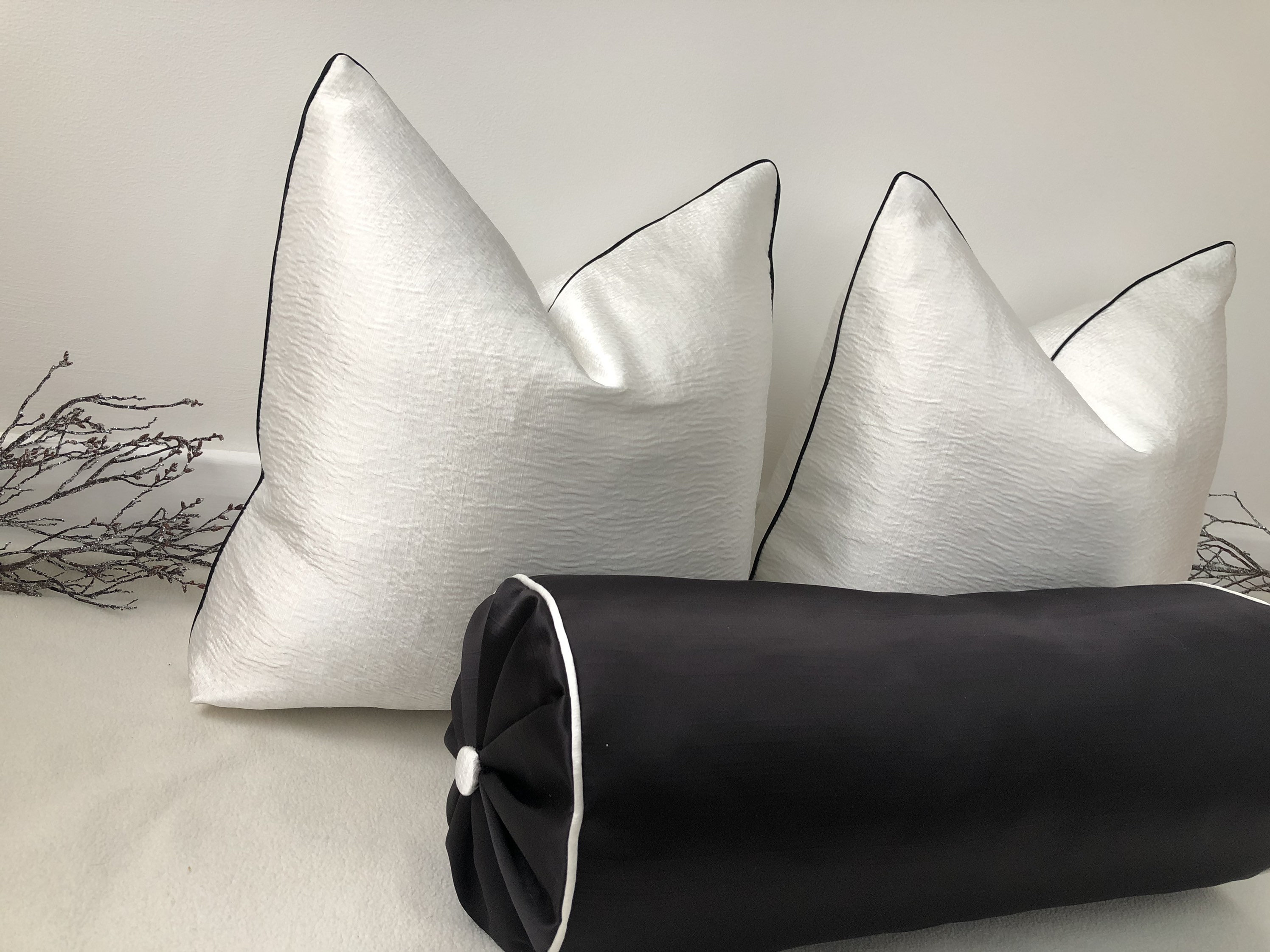 Luxury Pure White Textured Satin Cushion Pillow Cover bolster Etsy