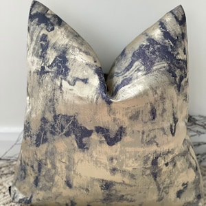 Luxury Navy and Gold Patterned Cushion for Sofa or Bed, Handmade to order, customisable option to add piping or fringing - Style 19