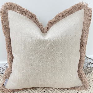 Style No. 17 - Luxury natural boho bohemian linen textured Fringed Cushion Pillow Cover for sofa bed throw set - From The Couture Cushion