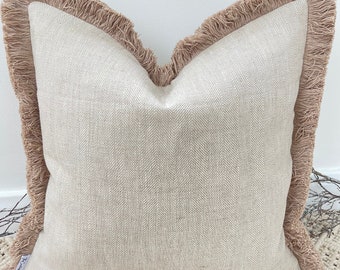 Style No. 17 - Luxury natural boho bohemian linen textured Fringed Cushion Pillow Cover for sofa bed throw set - From The Couture Cushion