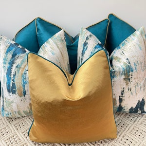 A luxury set of 6 peacock teal gold cushions pillows covers for bed, sofa and chairs The Couture Cushion image 1