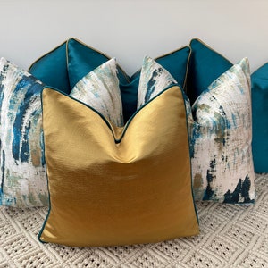 A luxury set of 6 peacock teal gold cushions pillows covers for bed, sofa and chairs The Couture Cushion image 3