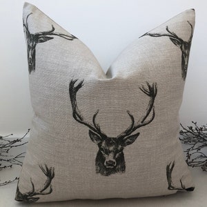 Luxury Stag Head Cream Brown Pattern Textured Cushion Pillow Cover for sofa - From The Couture Cushion No.