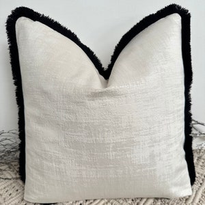 Style No. 133 - Luxury Ivory soft textured velvet fringed in black Cushion Pillow Cover for sofa bed throw set - From The Couture Cushion