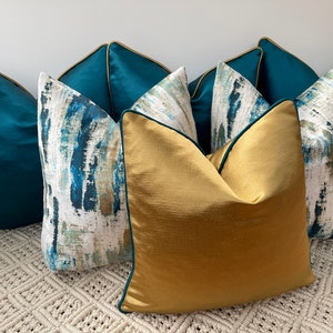 A luxury set of 6 peacock teal gold cushions pillows covers for bed, sofa and chairs The Couture Cushion image 4