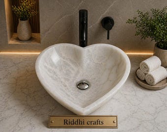 White Quartz Heart Shaped Sink|Handmade Stone Wash Basin |Luxury Bathroom Vessel Sink|Natural Quartz Vanity Basin|Unique Romantic Home Decor