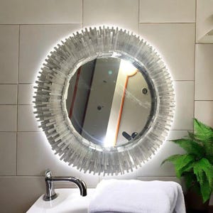 Selenite Wall Hanging Mirror Vanity Top Unique Design Modern Arts Wash Basin Decorative Hand Crafted Work Exclusive Mirror for Living Room