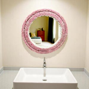 Exclusive Rose Quartz Wall Mirror Unique Pink Stone Handcrafted Real Artwork Vanity Tops for Housewarming & Cafeteria Hanging Interior Decor