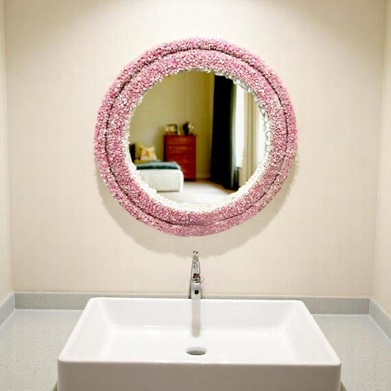 Exclusive Rose Quartz Wall Mirror Unique Pink Stone  display picture 2