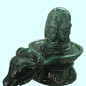 12&quot; Hand-Carved Green Jade Stone Shivling Indian Gods Panchmukhi Five Face Hindu Religious Energy Healing Crystal Pooja Room Interior Decors
