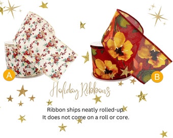 2.5" Wired Fall Floral Maroon Holiday Ribbon for Tree Toppers, Garlands Wreaths Crafts, 25'