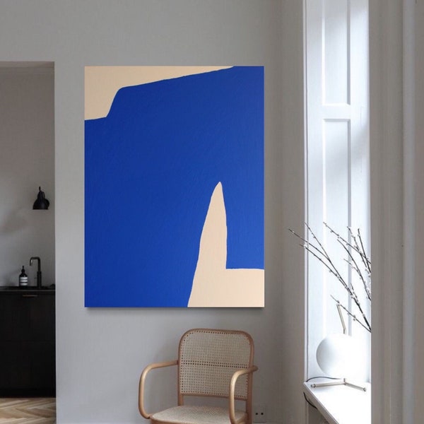 Extra Large Wall Art abstrait, Art abstrait bleu, Peinture abstraite bleu Klein, Minimalist Bleu Klein wall art Big painting for living room