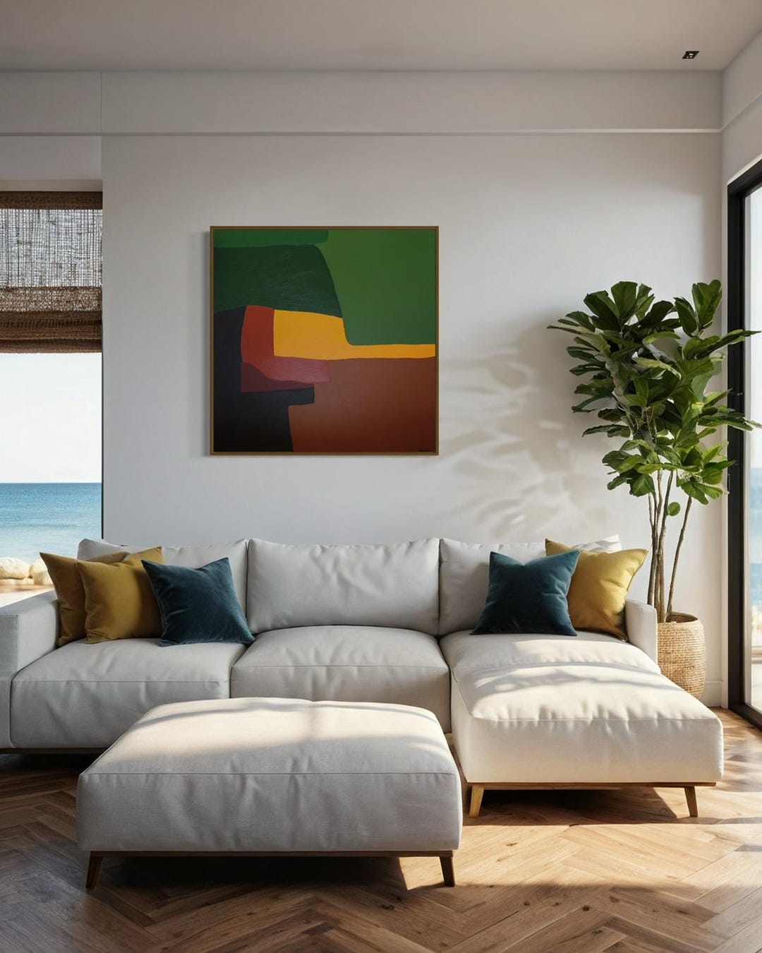 Green Abstract Painting, Green Minimalist Painting on Canvas, GREEN