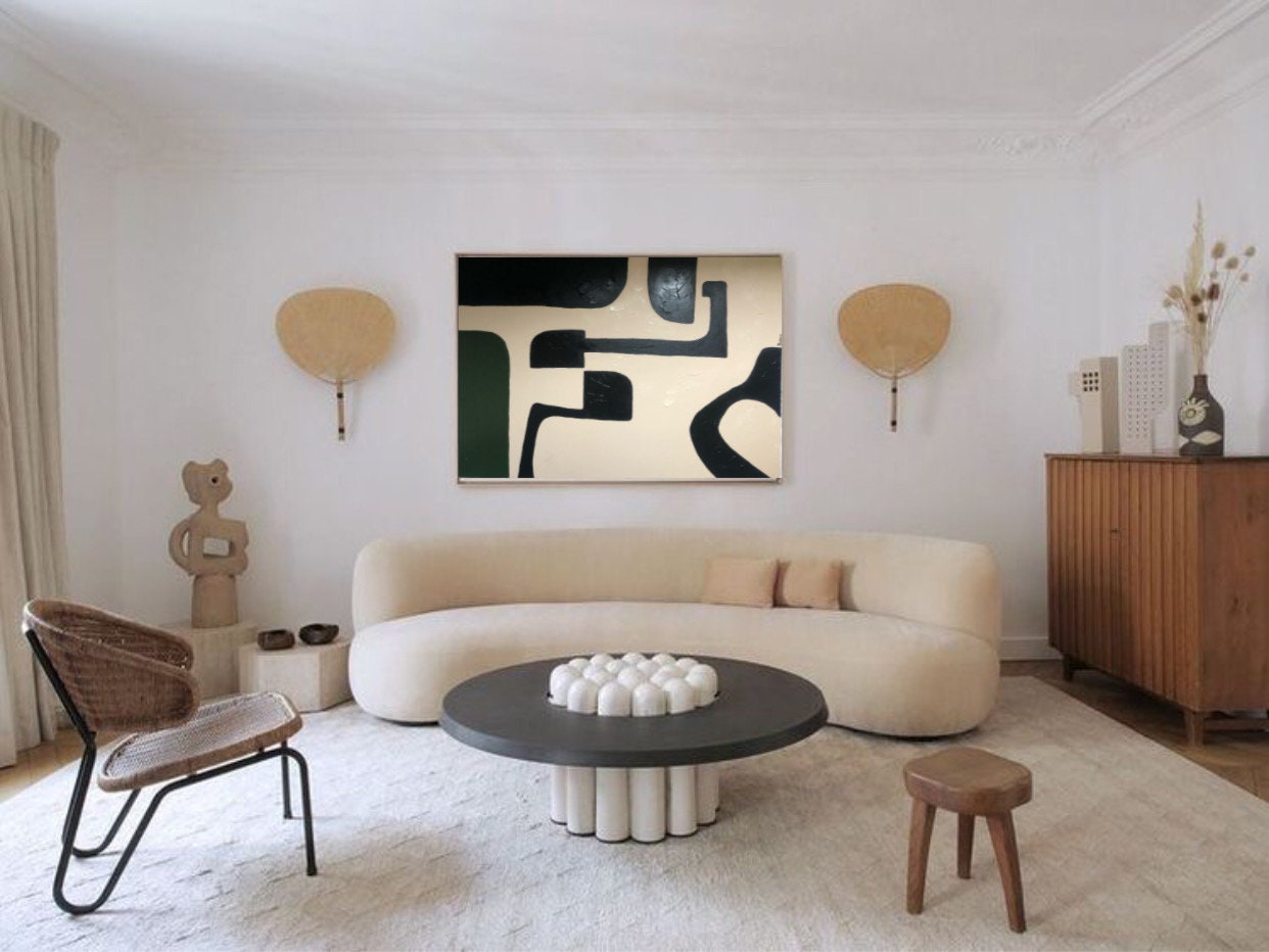 Grande Peinture Tableau Abstrait en Acrylique Pour Salon Moderne