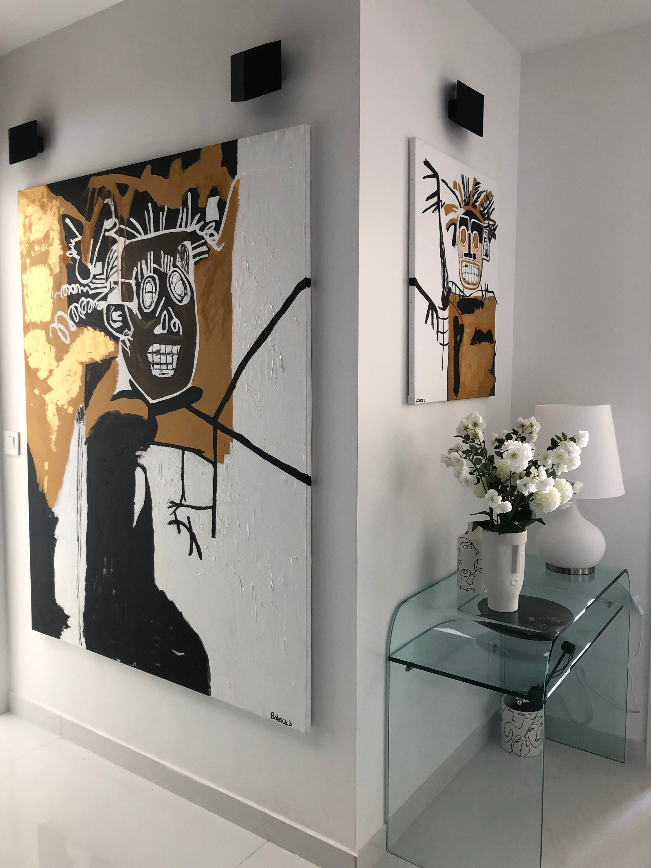 Grande Peinture Reproduction de Basquiat Acrylique Tableau Sur-Mesure Entrée Salon