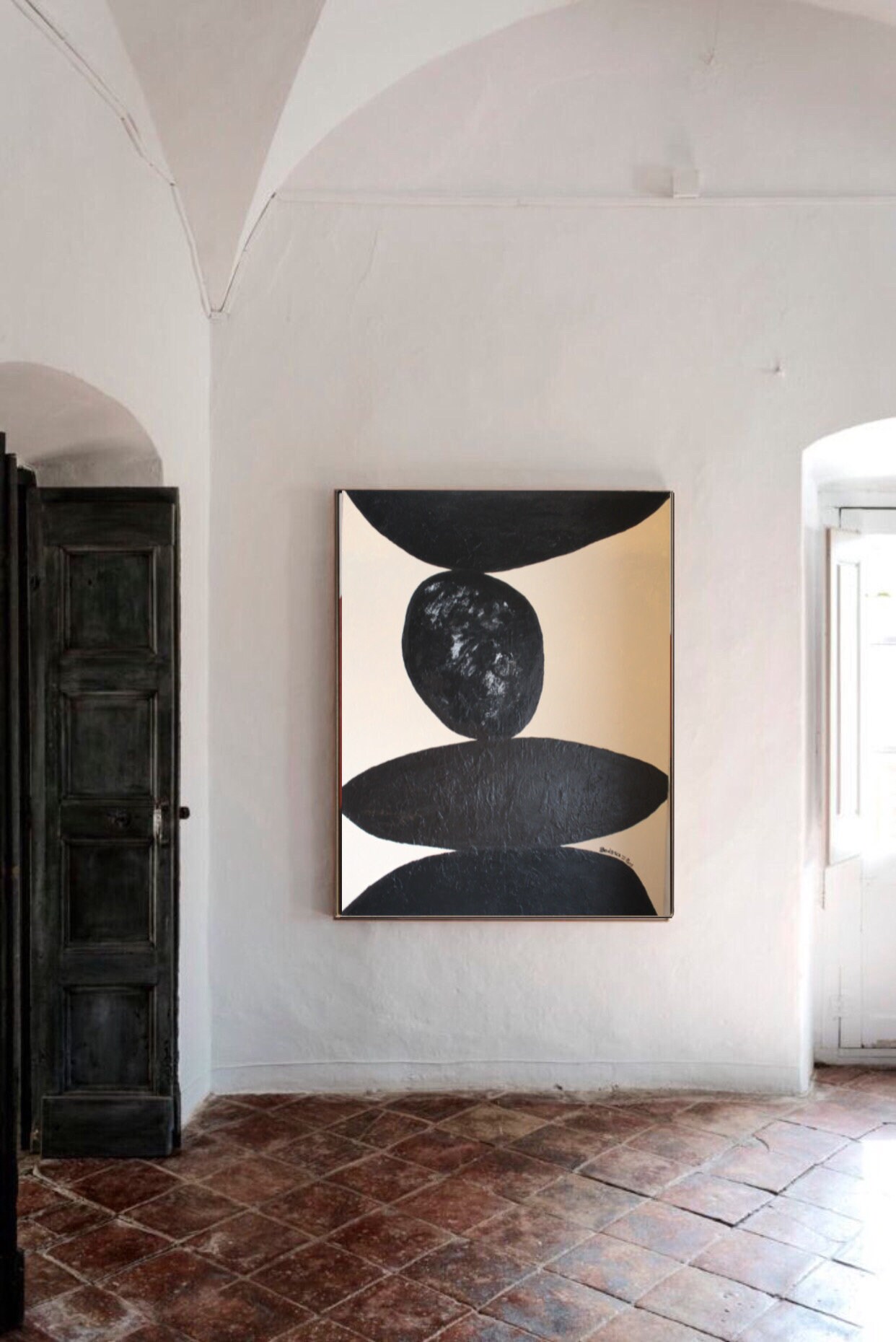 Grande Œuvre d'art Mural Abstraite sur Toile, Peinture Acrylique Géométrique Originale Toile Minimal