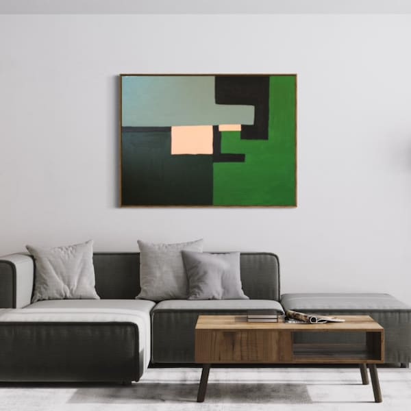 Grande peinture abstraite minimaliste Peinture minimaliste Verte sur toile Peinture texturée art abstrait Art abstrait vert Tableau abstrait