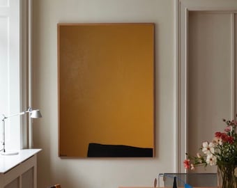 Grand tableau abstrait ocre Peinture abstraite ocre Ocre noir tableau minimaliste Art abstrait sur toile en coton ocre noir minimaliste