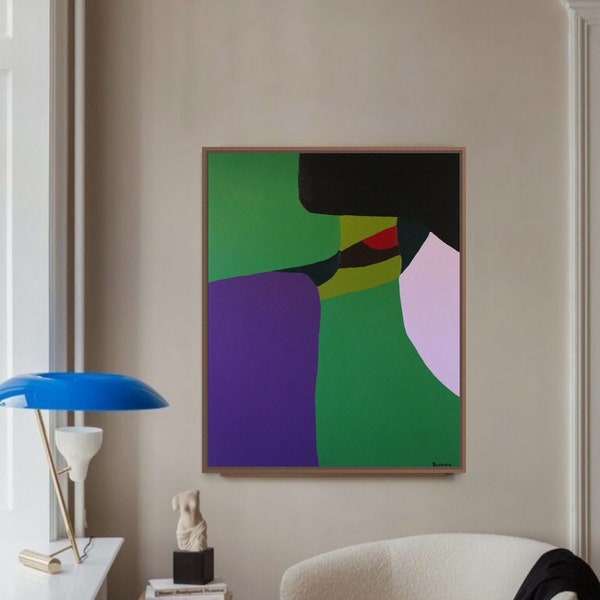 Peinture abstraite colorée  Peinture minimaliste colorée sur toile  Art Abstrait coloré  Grand tableau sur chassis pour salon moderne Vert
