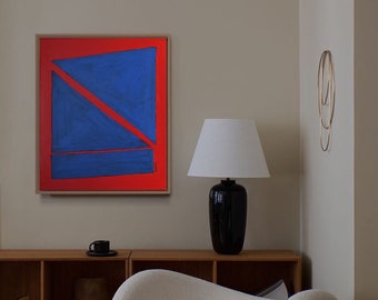 Abstrait contemporain rouge Art abstrait rouge Grande Peinture Minimaliste Rouge Art Contemporain Rouge sur toile pour cuisine moderne bois