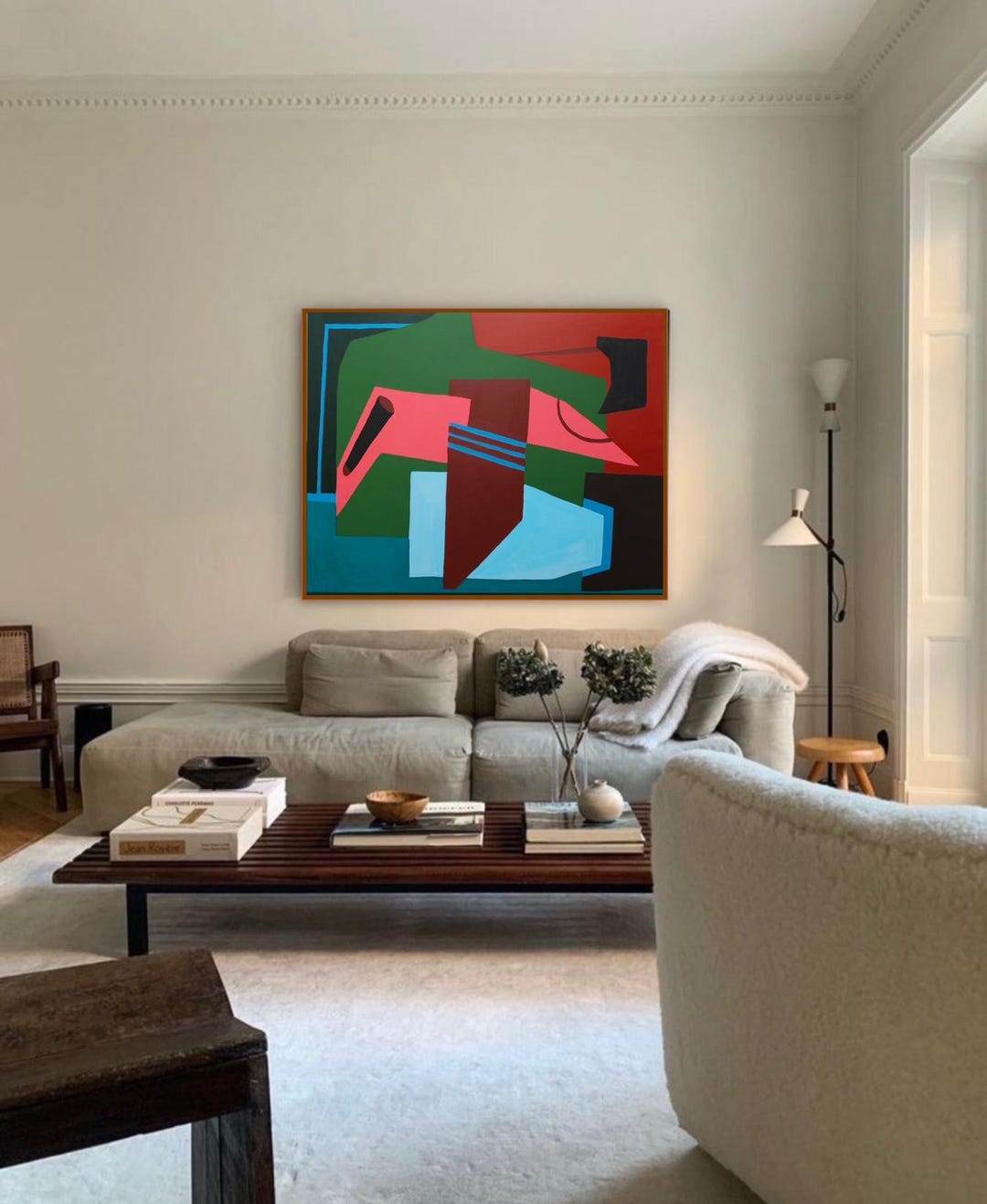 Abstract Modern Painting on Canvas Green Original Geometric Art ...