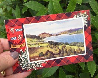 Wallace Clan Tartan Vintage Postcard, c1940, Published by Valentine and Son Dundee, Loch Fyne Argyllshire Coloured Photo Scene