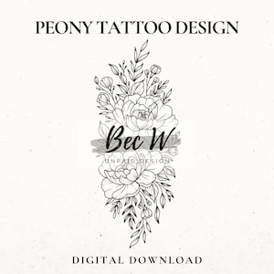 Peony Tattoo Design Download, Instant Digital Download Tattoo, Printable Stencil, Hip or Thigh Tattoo Design, Large Floral Tattoo Stencil