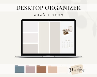 2026 and 2027 Desktop Organizer, 2026 Digital Planner, Neutral Desktop Calendar, Desktop Wallpaper, Folder Icons For Mac, Windows Icons