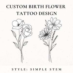 Benutzerdefinierte Geburtsblume Tattoo-Design, Geburtsmonat Blume, Wildblumen Tattoo-Design-Promise, kundenspezifisches Blumentattoo, Geburtstags-Blumen-Tattoo