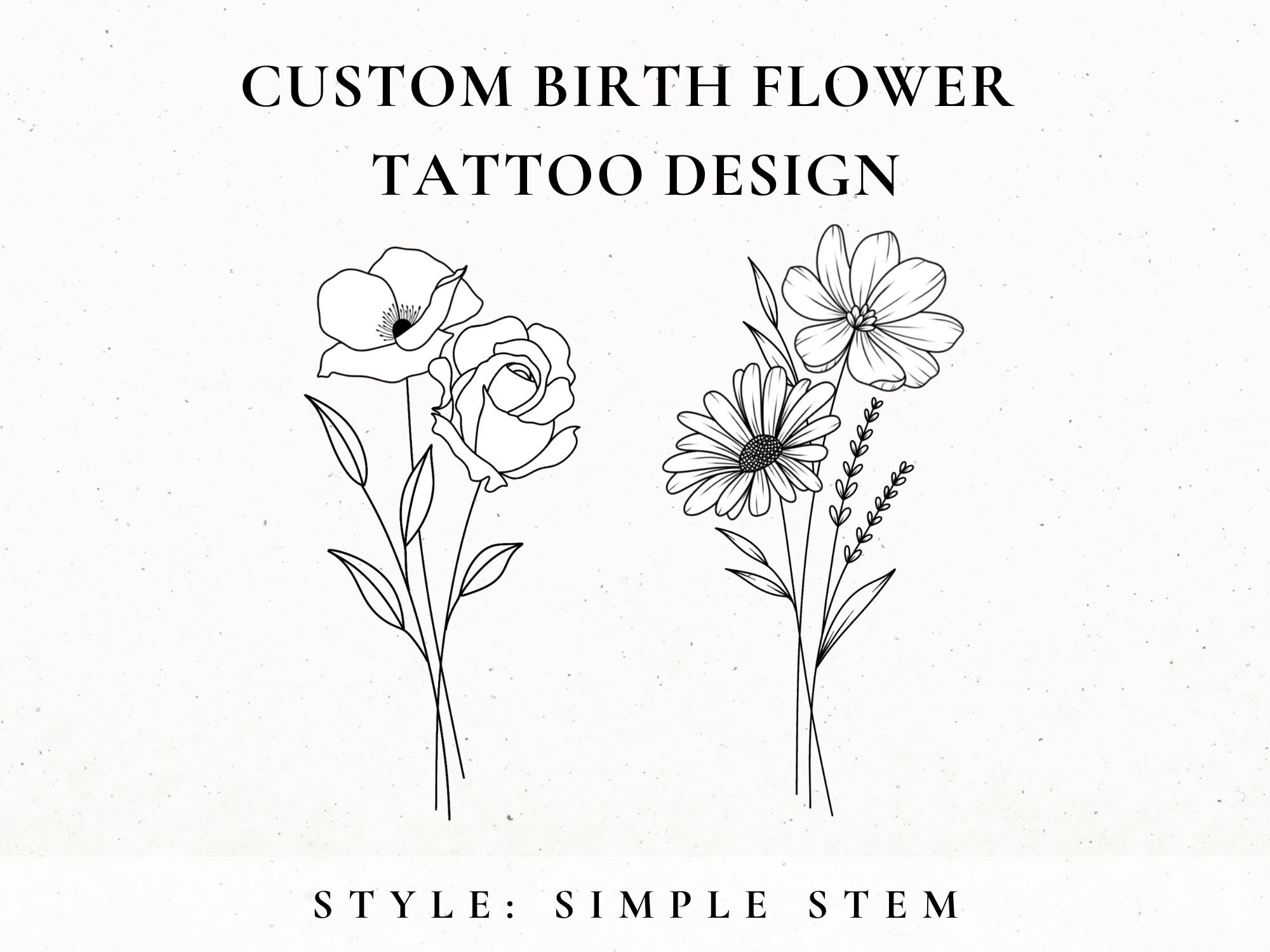 Custom Birth Flower Tattoo Design, Birth Month Flower, Wildflower Tattoo Design Commission, Custom Floral Tattoo, Birthday Flower Tattoo