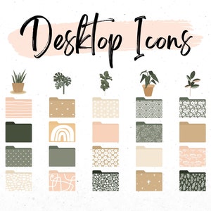 Folder Icons For Mac, Windows Desktop Icons, Aesthetic Folder Icons PNG, Minimal Wallpaper Organizer, Neutral Folder Icons, Plant Icon