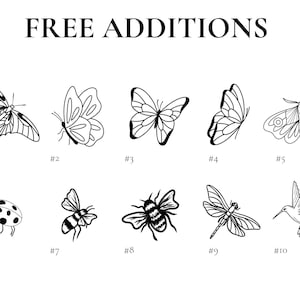 May include: A set of ten black and white line drawings of insects and butterflies. The drawings are numbered 1 through 10. The drawings include a butterfly, a ladybug, a bee, a dragonfly, and a hummingbird.
