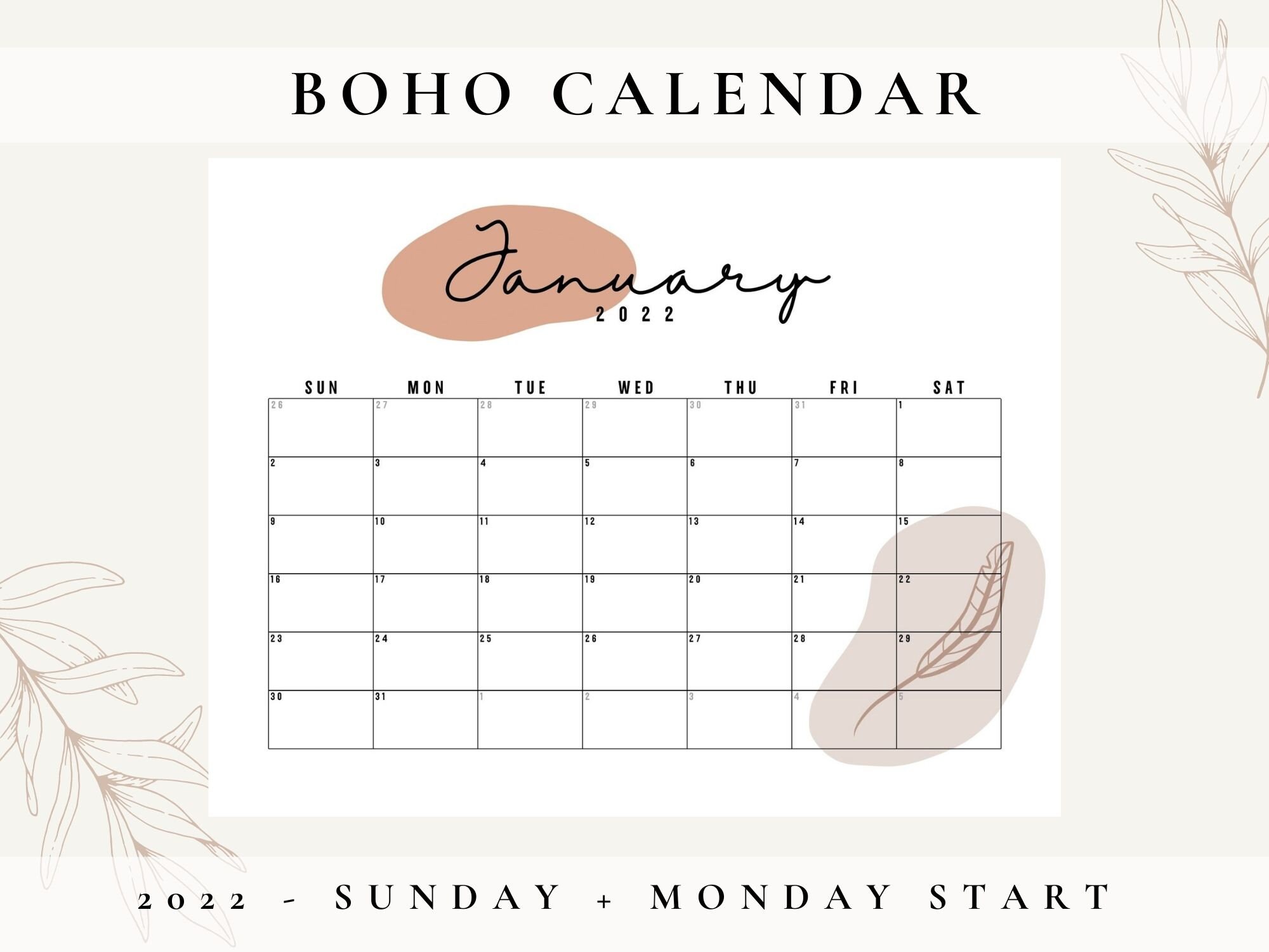 printable 2022 monthly calendar planner neutral boho etsy australia