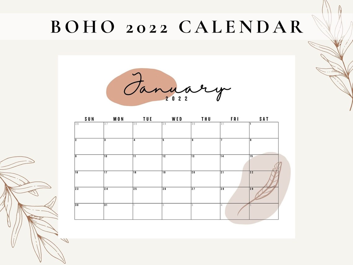 2022 monthly calendar printable neutral boho calendar