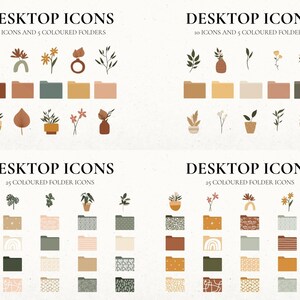 Op de afbeelding: Een set van 25 digitale bureaubladpictogrammen met mappen met verschillende patronen en kleuren. De pictogrammen zijn ge&iuml;nspireerd op een minimalistische esthetiek met een focus op planten en natuur. De pictogrammen zijn perfect om uw computerbureaublad te organiseren.