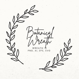 Botaniczny wieniec Svg, ręcznie rysowany wieniec laurowy Clip Art, wektor liści, gałęzie Clip Art, kwiaty polne SVG, monogram wieniec Svg plik cięcia