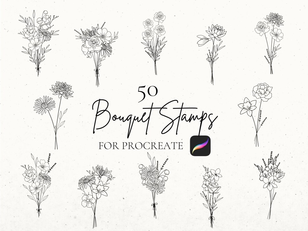 Procreate Stamp Brush, Flower Stencil, Procreate Flower Bouquet Stamps ...