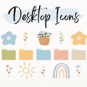 Folder Icons For Mac, Windows Desktop Icons, Aesthetic Folder Icons PNG, Minimal Wallpaper Organizer, Neutral Folder Icons, Flower Icon PNG