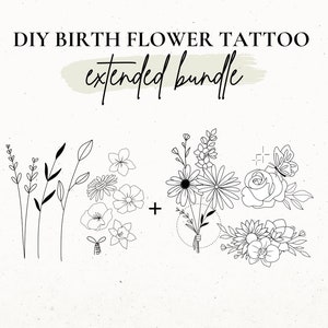 Birth Flower Tattoo Design, Custom DIY Tattoo, Birth Month Flower SVG, Wildflower Tattoo Design for Women, Build Your Own, Tattoo Stencil