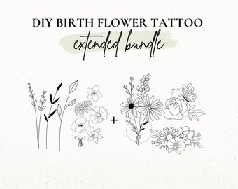 Birth Flower Tattoo Design, Custom DIY Tattoo, Birth Month Flower SVG, Wildflower Tattoo Design for Women, Build Your Own, Tattoo Stencil