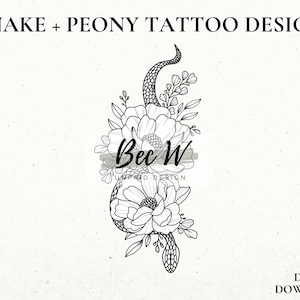 Peony Tattoo Design Download, Instant Digital Download Tattoo, Printable Stencil, Hip or Thigh Tattoo Design, large floral tattoo stencil