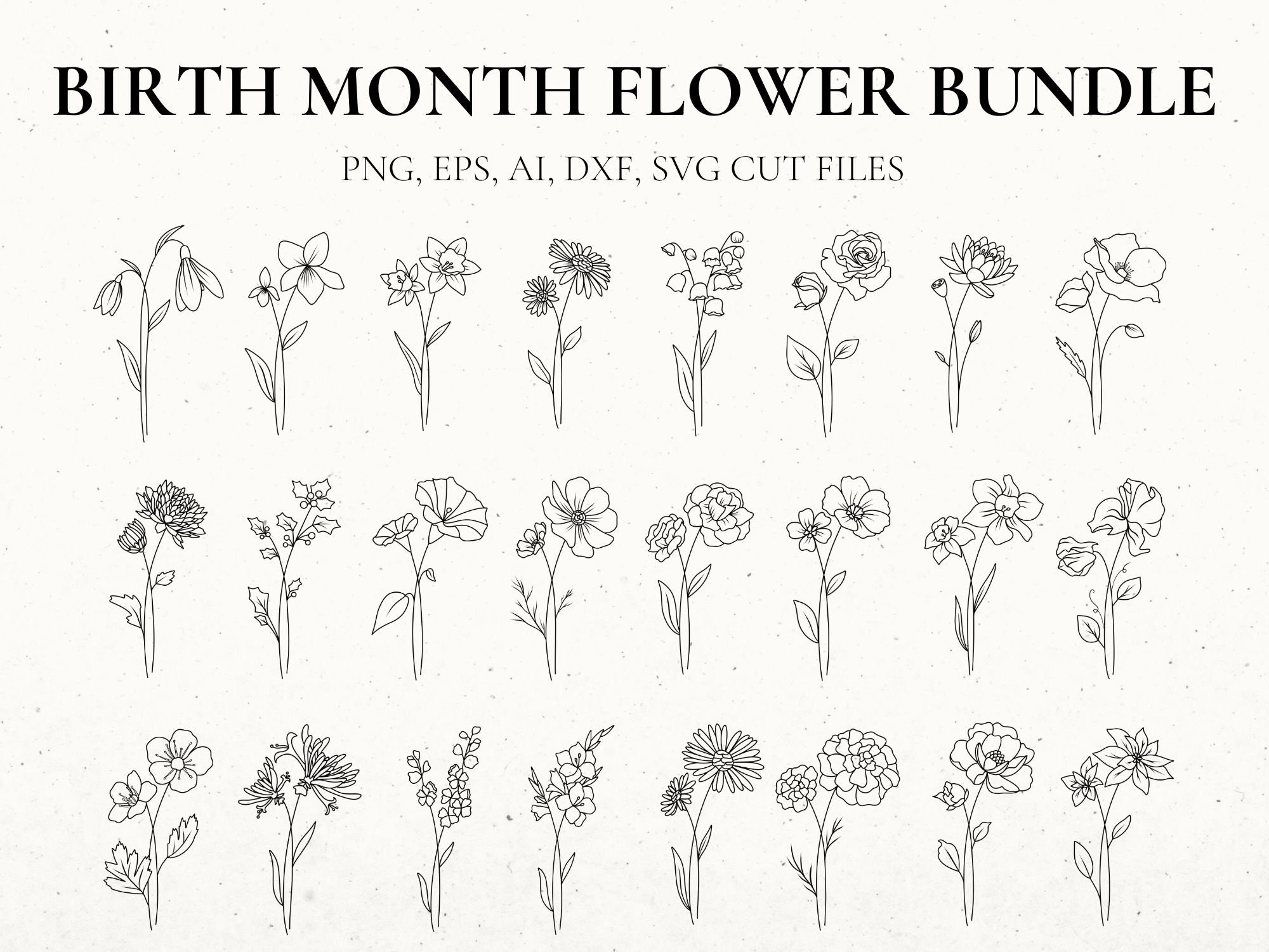 Birth Month Flower Svg Bundle Hand Drawn Flower Flower - Etsy