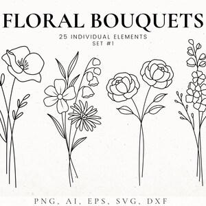 Blumen-Bouquet-Svg-Bundle, Blumen-Schablone, Blumen-Tattoo-Design, Floral Clip Art PNG, Wildblumen SVG-Datei für Cricut, Geburt Blume Clip Art
