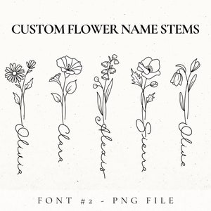 Nombre de flor personalizado, diseño de tatuaje de flor de nacimiento, diseño de flor del mes de nacimiento, impresión de flor de nacimiento, tatuaje de flor de cumpleaños para mujeres