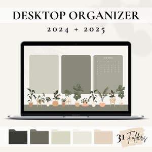 2024 and 2025 Plant Desktop Organiser, Digital Planner, Boho Plant Calendar, Aesthetic Desktop Wallpaper, Folder Icons For Mac, Windows Icon