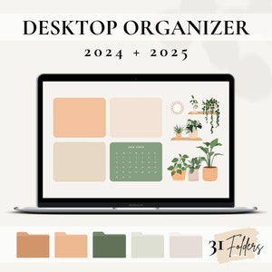 2023 and 2024 Desktop Organizer, Digital Planner, Boho Plant Calendar, Aesthetic Desktop Wallpaper, Folder Icons For Mac, Windows Icons