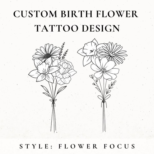 Custom Birth Flower Tattoo Design, Birth Month Flower, Wildflower Tattoo Design Commission, Custom Floral Tattoo, Birthday Flower Tattoo