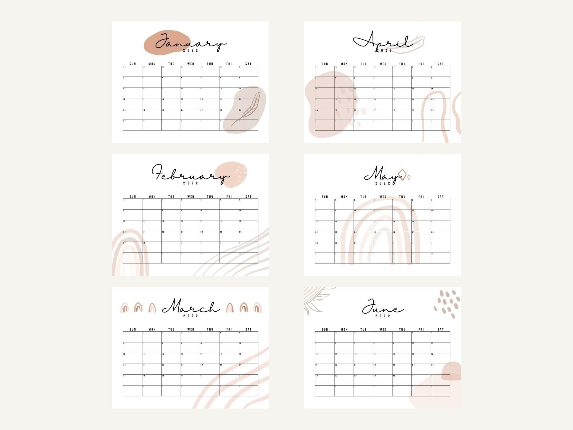 2022-monthly-calendar-printable-neutral-boho-calendar-modern-etsy